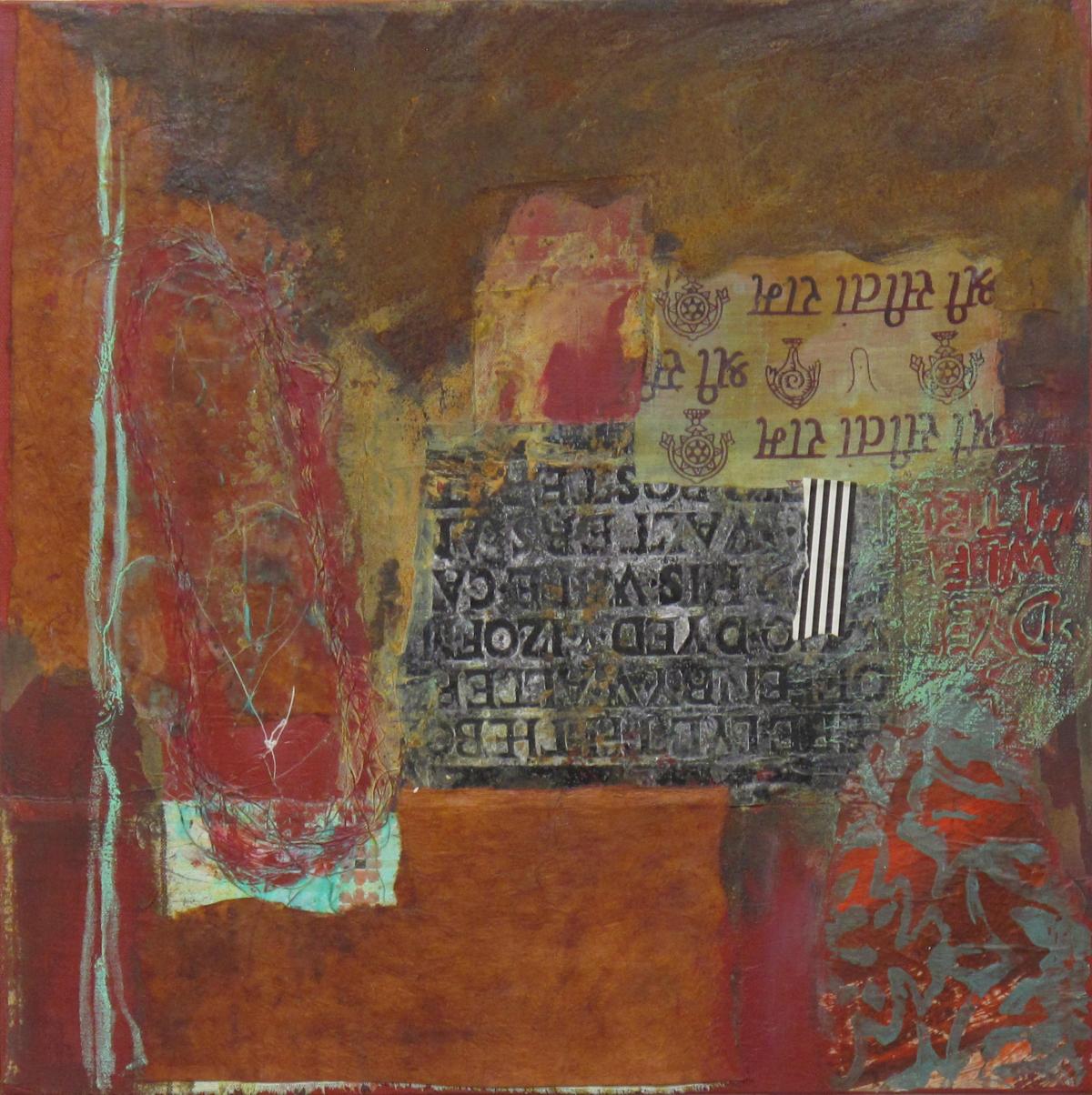 Rost III, 2010, Acryl, Collage, Rost auf Leinwand, 50 x 50 cm